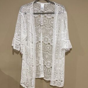Time and Tru Women's Kimono Cover-up Lace Bell Sleeves White One size